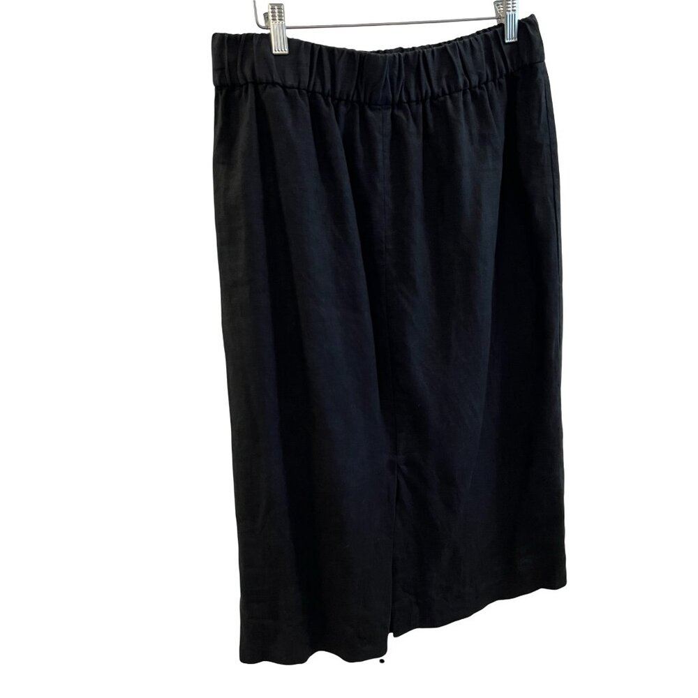 J. Crew Black Linen Elastic Waist Skirt Size Medium TALL